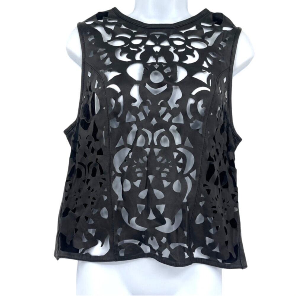 EUC Topshop Black Laser-Cut Sleeveless Lace Overlay Top size 6 - Picture 12 of 12